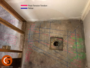 Locating post-tension cables and rebar in a concrete slab.